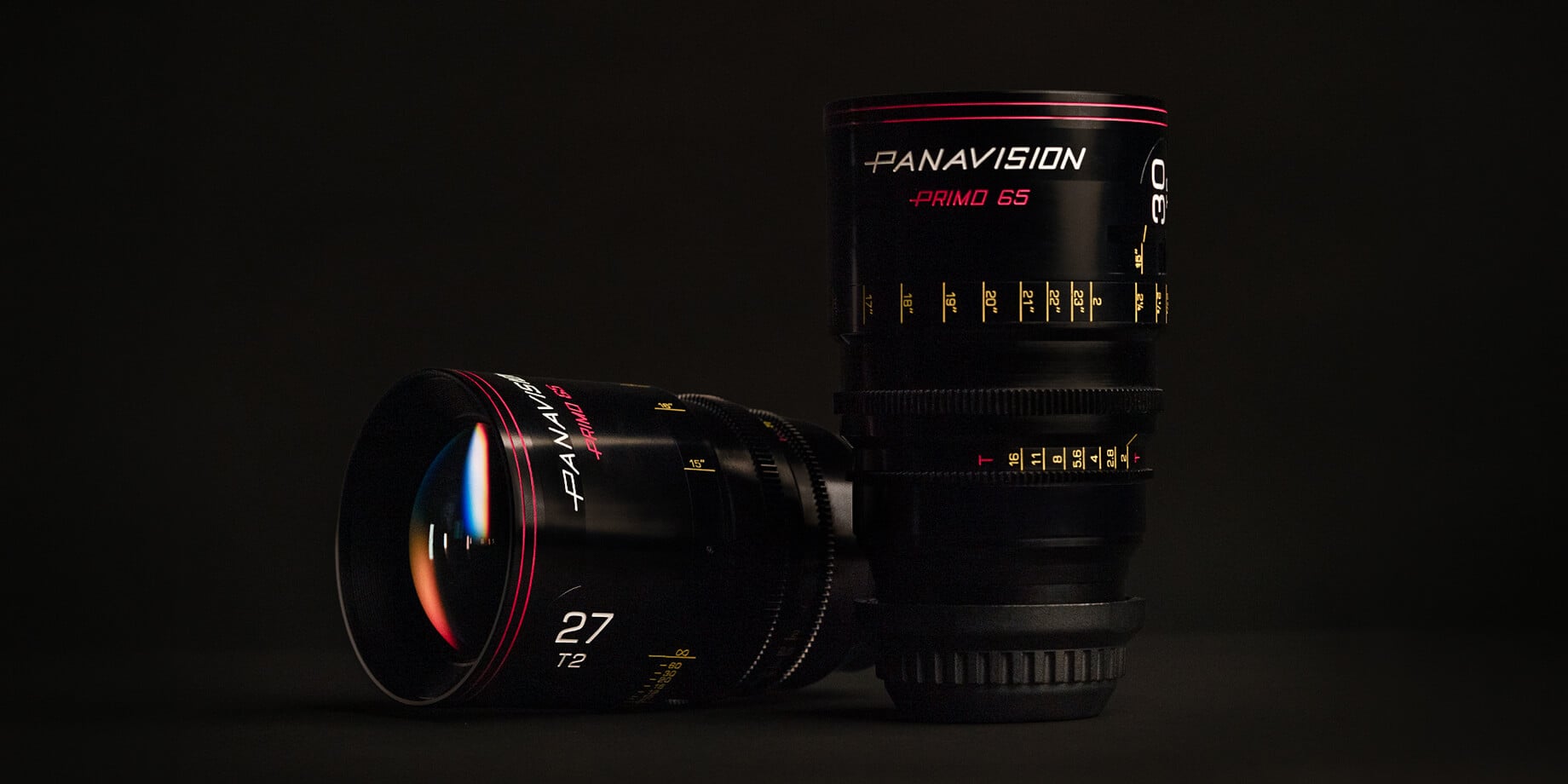 Panavision Primo 65 lenses against a black background